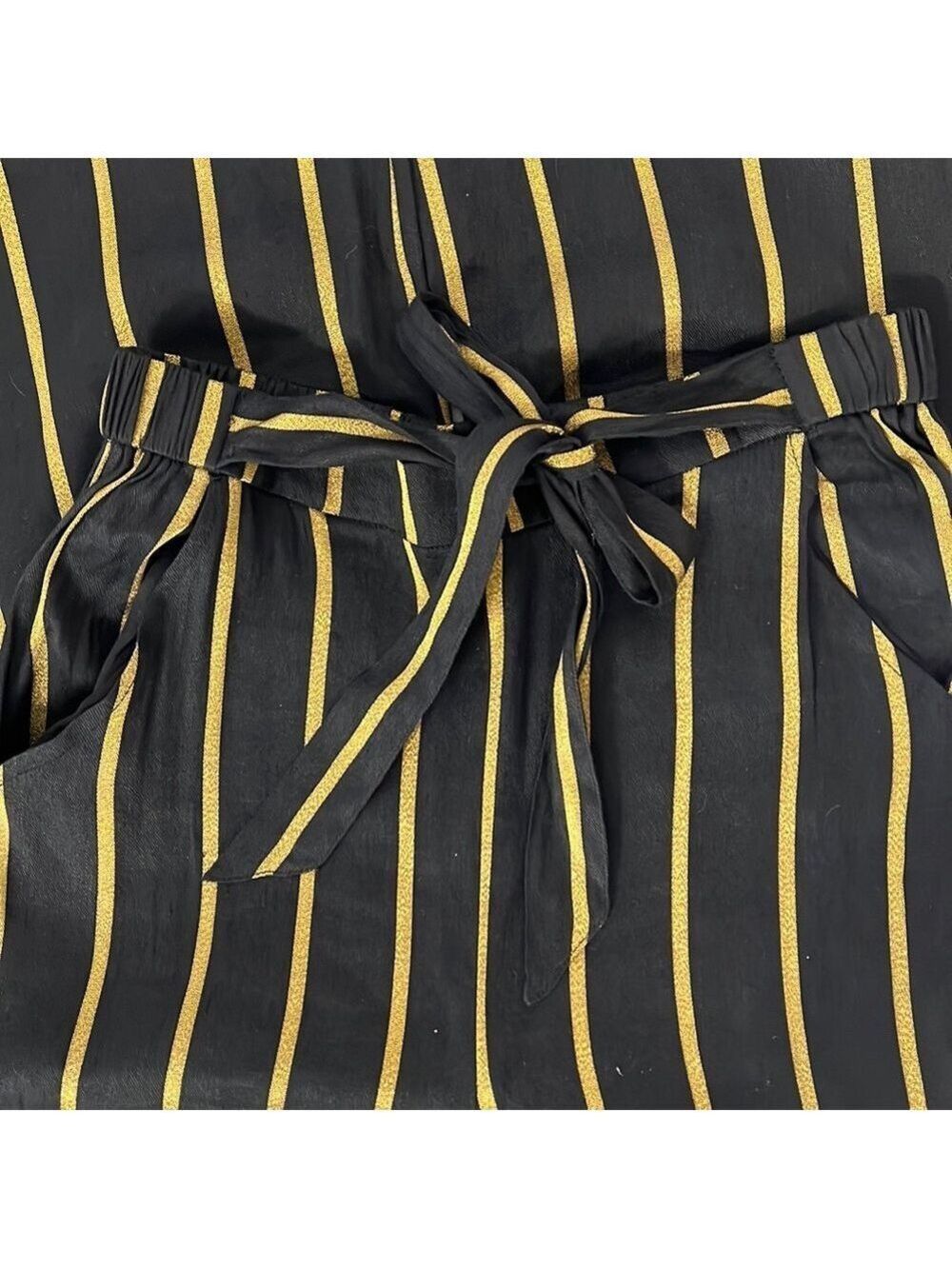 NWT $89 First Monday Black and Gold Metallic Linen & Cotton Pants